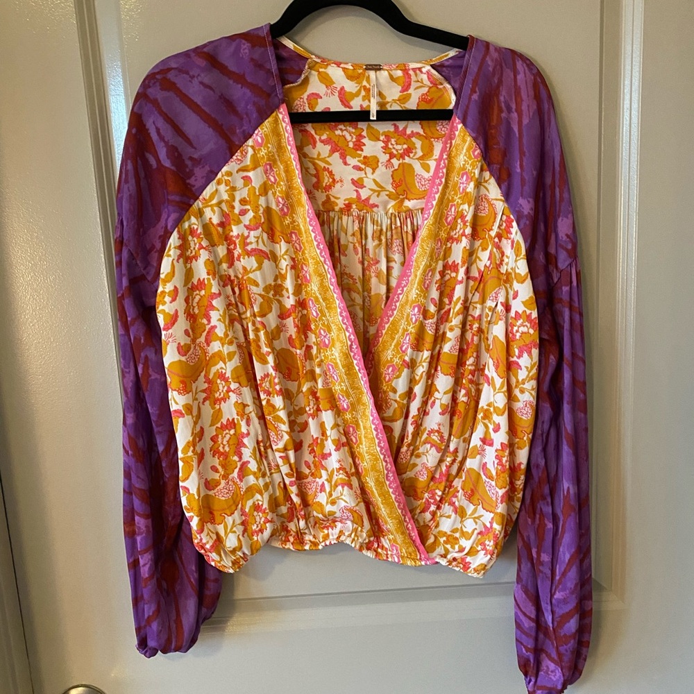 FREE PEOPLE L. purple sleeves and orange and pink shirt